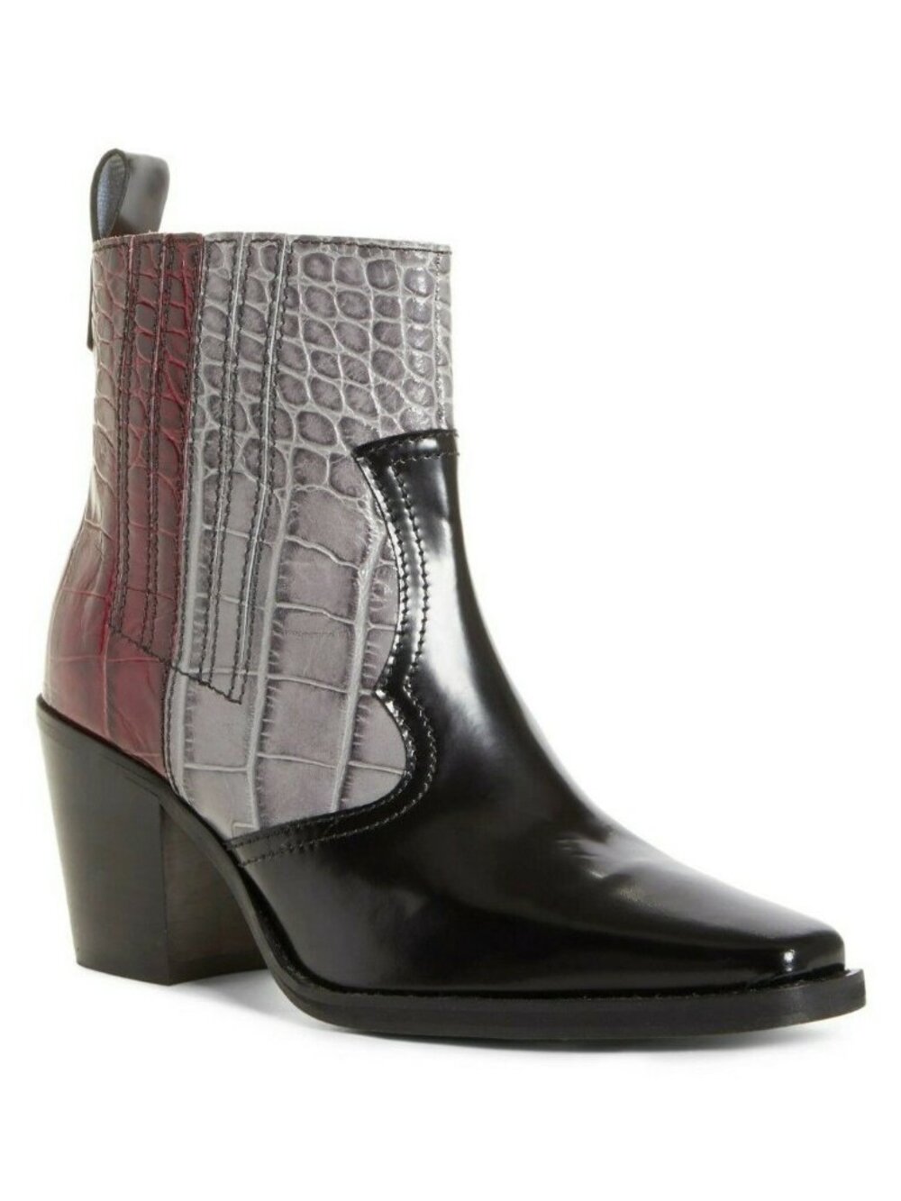 GANNI Women's Leather Western Ankle Boots Bootie in Port Royale Size 37, US 7